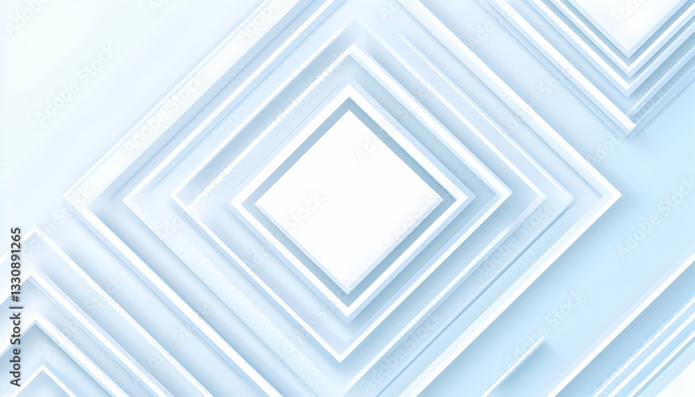 Fototapeta premium Abstract light blue geometric background with overlapping squares and rectangles, creating a sense of depth and perspective. Ideal for presentations, websites, and design projects.