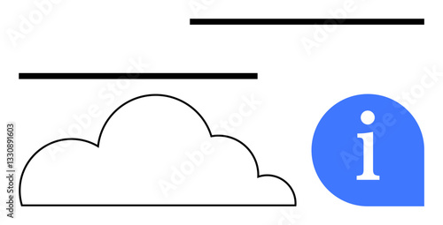 Cloud shape and blue info icon paired with horizontal lines suggest communication, support, or data sharing. Ideal for information, tech, guidance, help desk, storage, simplicity flat simple
