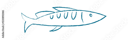 Tuna fish silhouette doodle. Cartoon representation of an aquatic creature. Ocean life, flat style, potential for use in marine designs or educational materials. Chalk and crayon style