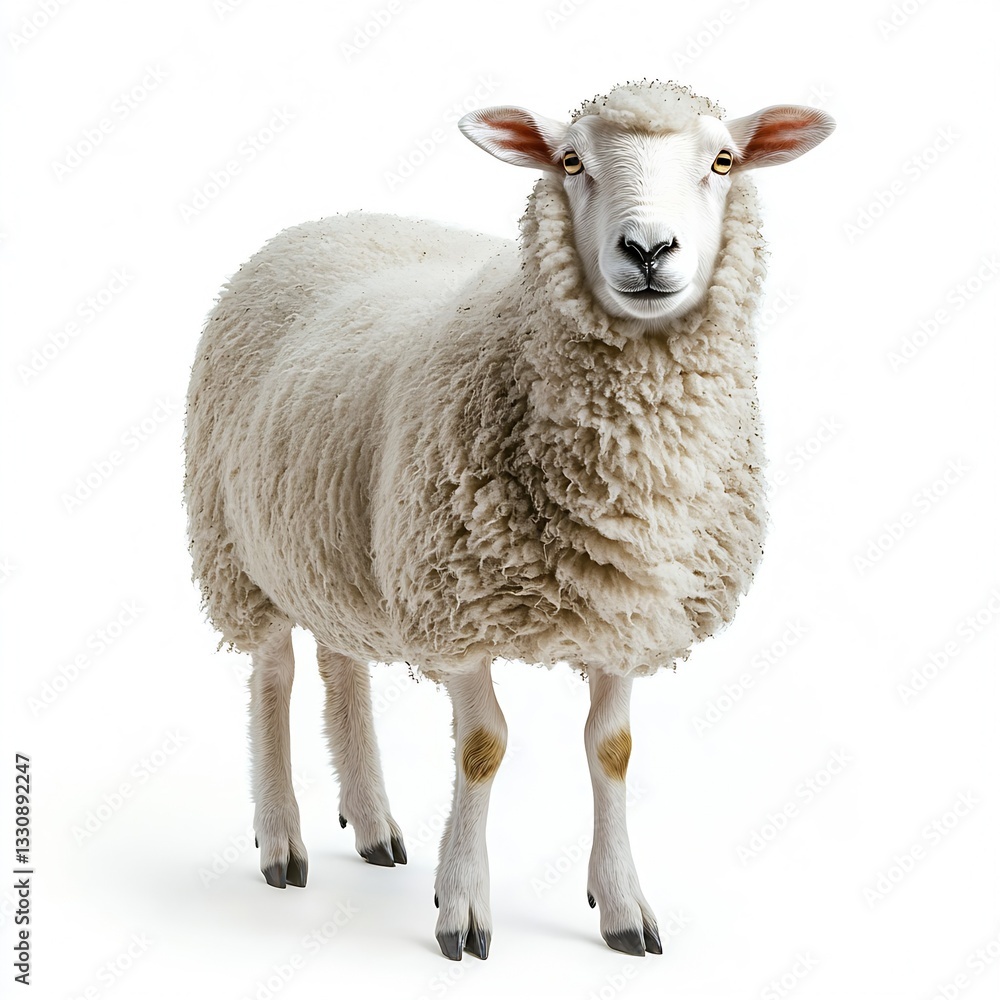 Charming and Soft Sheep with Thick Wool Poses for a Picture on a White Background : Generative AI Charming and Soft Sheep with Thick Wool Poses for a Picture on a White Background : Generative AI