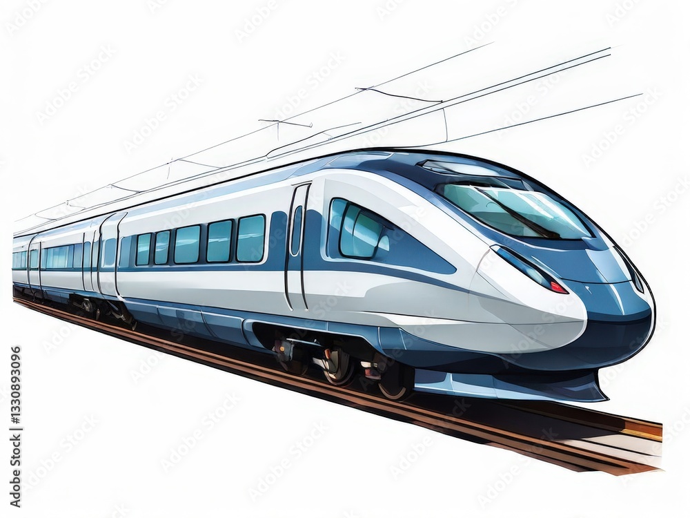 Fototapeta premium an AI Image Generator, Modern High-Speed Train on Railway Tracks w