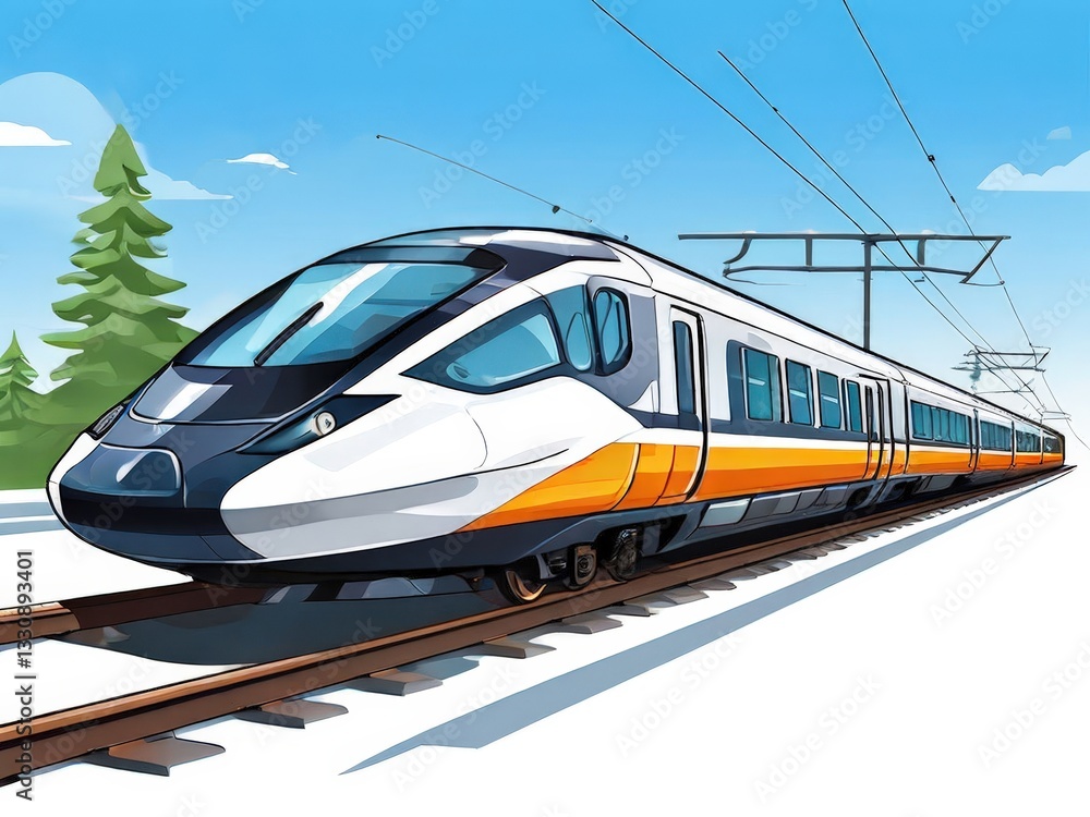 Fototapeta premium an AI Image Generator, Modern High-Speed Train on Railway Tracks w