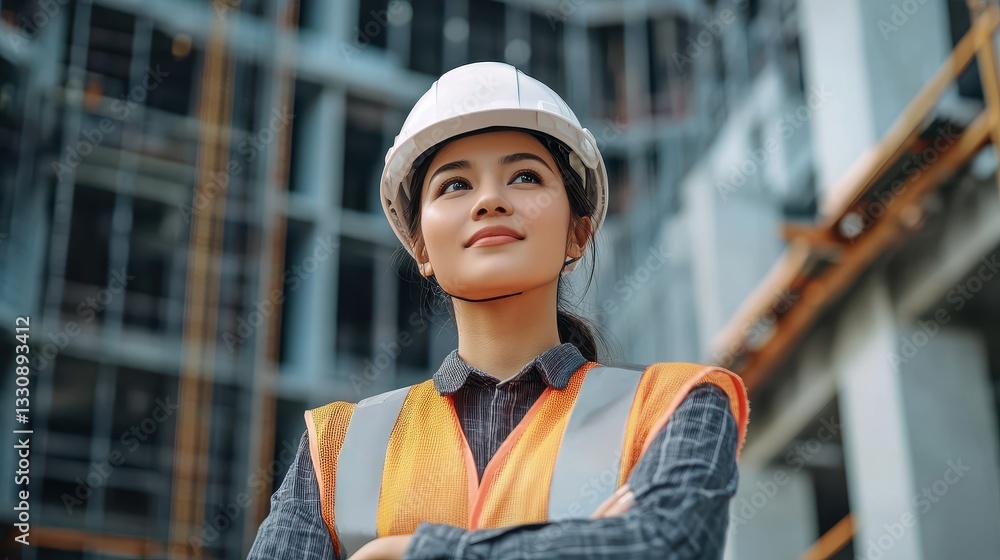 Confident Female Asian Engineer at a Construction Site Confident Female Asian Engineer at a Construction Site