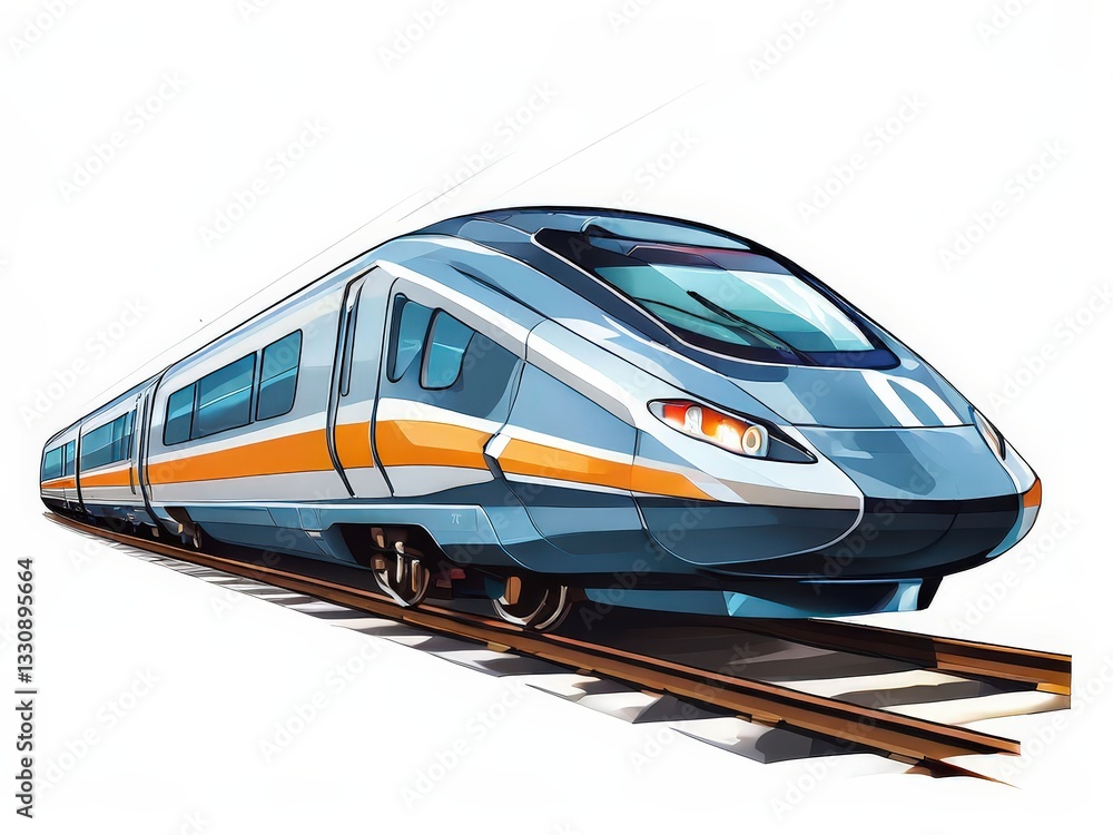 Fototapeta premium an AI Image Generator, Modern High-Speed Train on Railway Tracks w