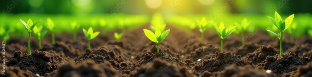 Fototapeta premium Rows of saplings planted in neat rows, signifying growth and renewal , afforestation, conservation, forest