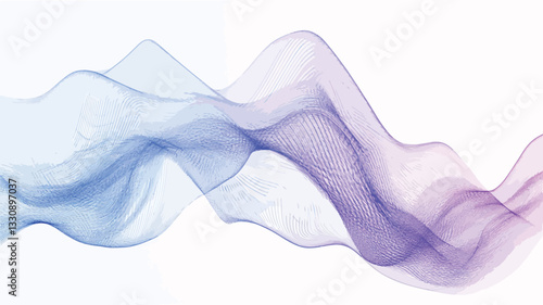 The image presents an abstract composition of flowing, translucent waves.  The waves are primarily rendered in shades of light purple and blue, creating a soft, pastel gradient effect.  The colors