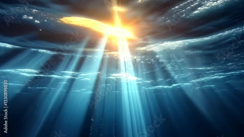 Underwater Sunset: Beams of Light Illuminate the Ocean Depths