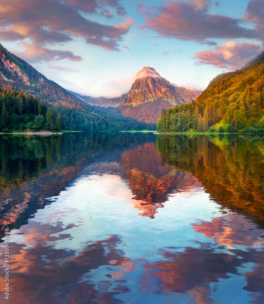 Great summer view of the Obersee lake.