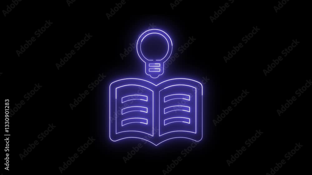 Open book icon with light bulb, animated in neon light Open book icon with light bulb, animated in neon light