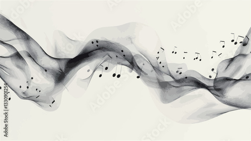 The image is a high-resolution digital rendering depicting abstract flowing waves of black ink on a white background. The ink waves have a translucent quality, suggesting movement and fluidity.