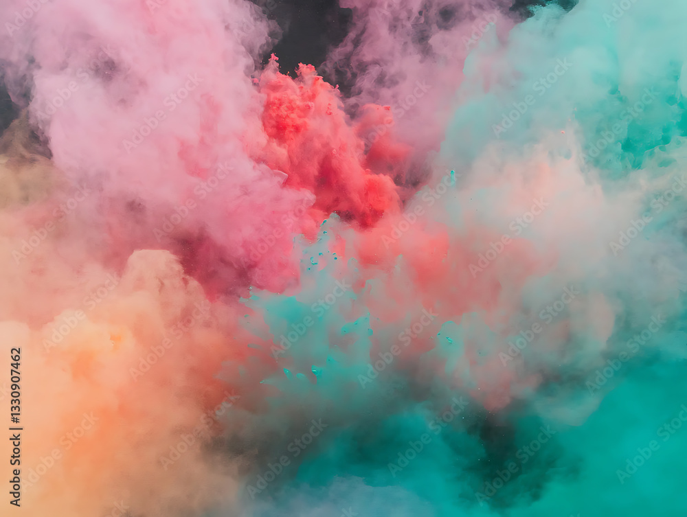 Fototapeta premium Colorful smoke explosion urban setting abstract photography dramatic environment eye-level view artistic concept