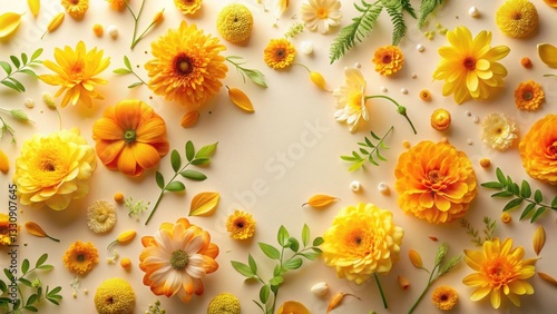 Wallpaper Mural A vibrant arrangement of sunny yellow flowers and verdant foliage creates a cheerful and bright floral border. Torontodigital.ca