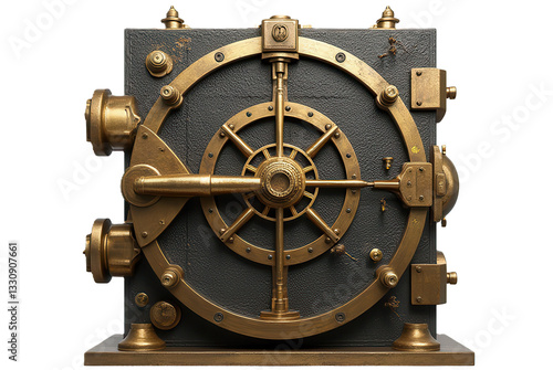 Vintage Brass Bank Vault Door with Intricate Design and Texture