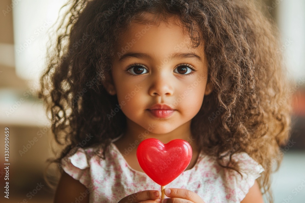 Valentine's day greeting and funny gift. Serious face cute brazilian child girl with lollipop heart in hands. Family love celebration. Happy toddler with love. Love and joy for kids. Valentine's day greeting and funny gift. Serious face cute brazilian child girl with lollipop heart in hands. Family love celebration. Happy toddler with love. Love and joy for kids.