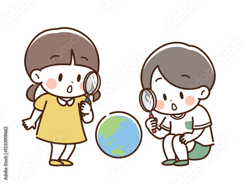 虫眼鏡_地球を見るこども