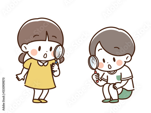 虫眼鏡を覗くこども