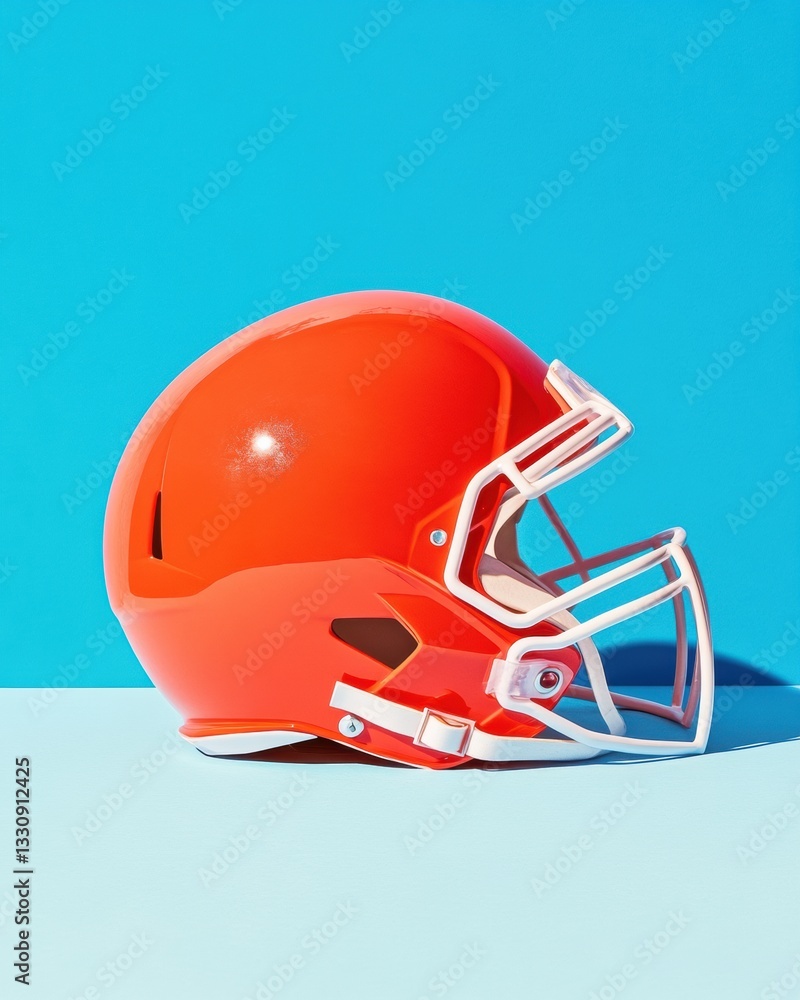 Fototapeta premium Pop Culture Sports Iconography Vibrant Minimal Football Helmet Design in Bold Orange - Retro Athletic Branding and Modern Visual Communication Concept