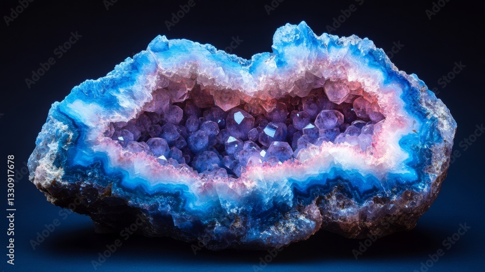 Obraz premium Vibrant geode with colorful crystals displaying natural beauty in earth science study or home decor