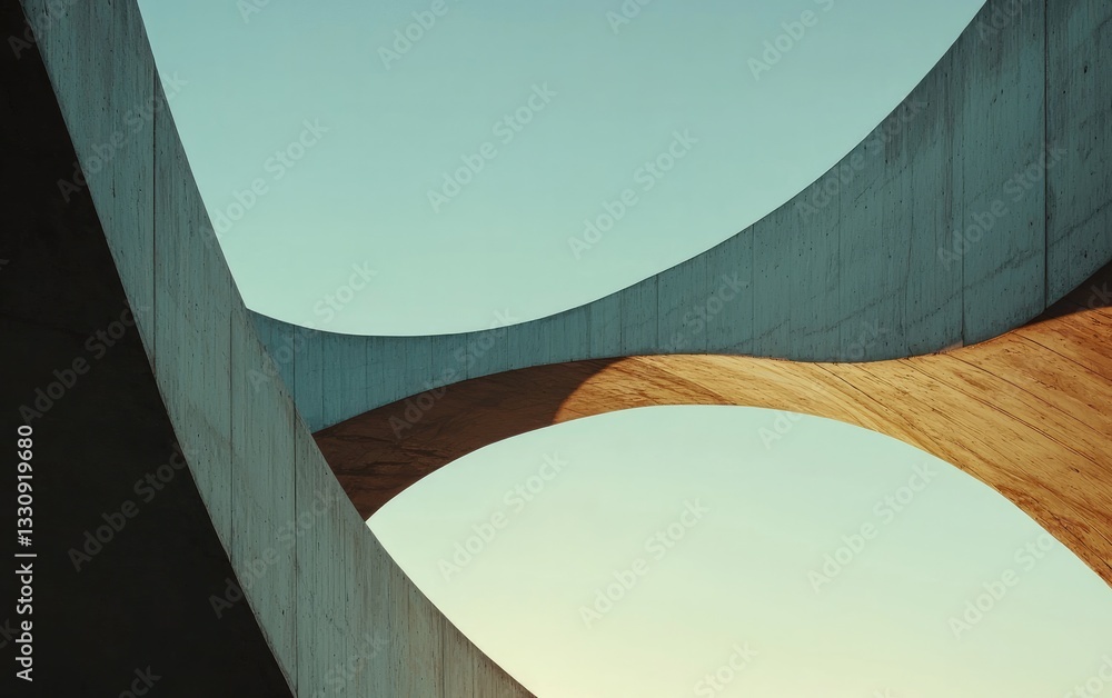 Obraz premium Abstract Concrete Curves Against Blue Sky at Sunset