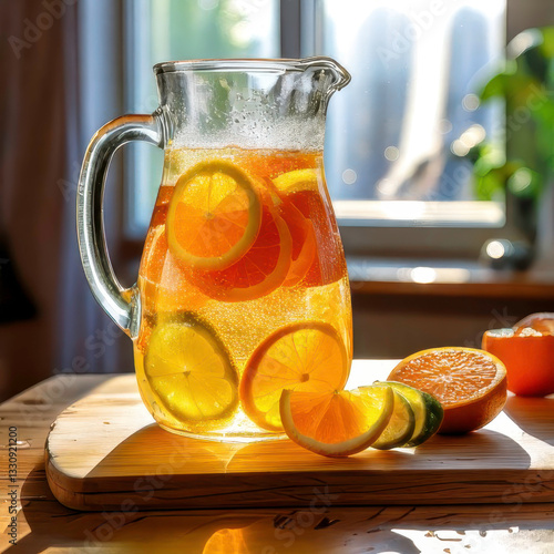 Refreshing Citrus-Infused Water in a Glass Jug – Lemon, Lime, and Orange