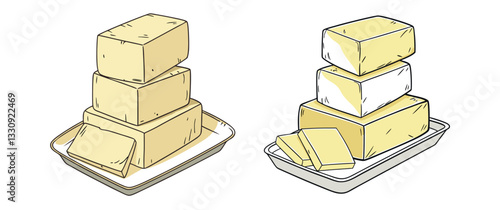 stack of Butter on white background 