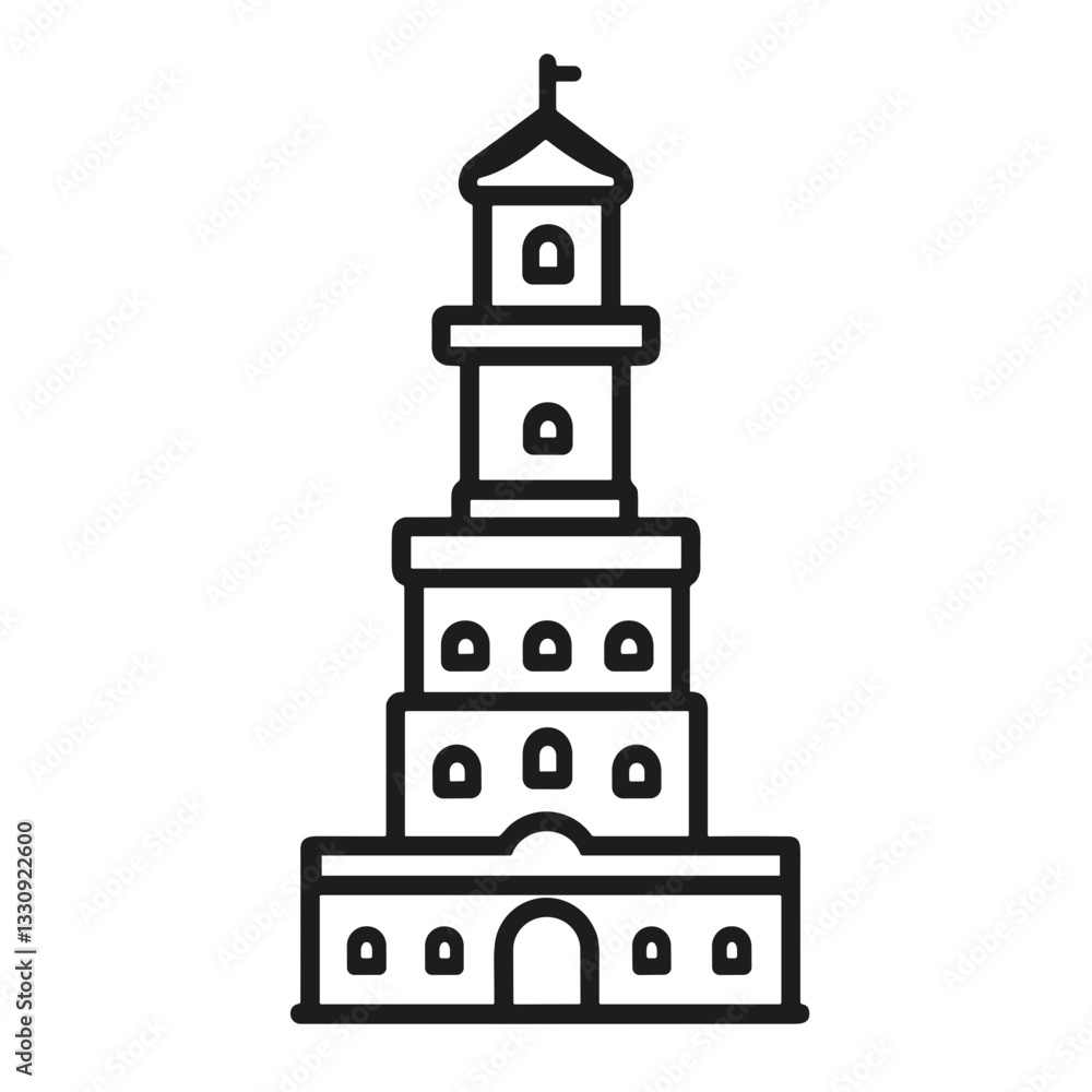 Lighthouse line drawing icon, black and white maritime illustration