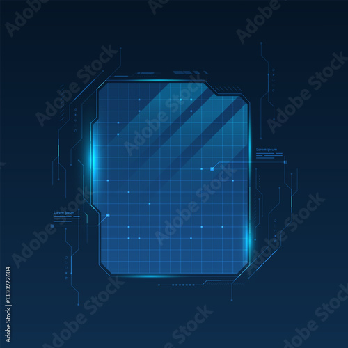 HUD elements display virtual reality technology screen. Sci-fi info frame template, hi-tech infographic elements vector.