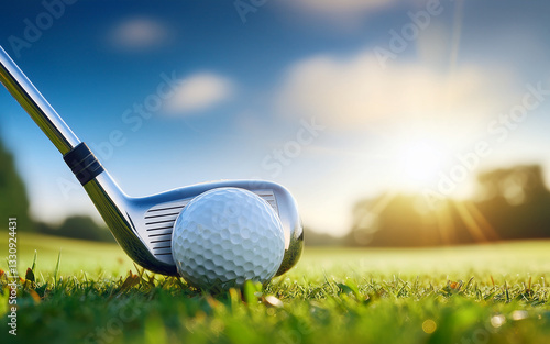 golf club and ball on green