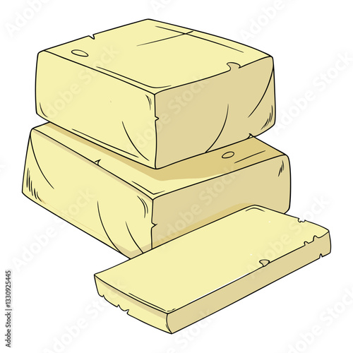 stack of butter on white background 