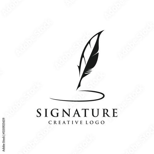 Feather pen signature logo illustration vector design template
