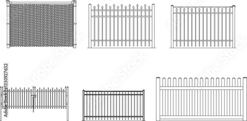 Fence and gate design silhouette illustration vector sketch