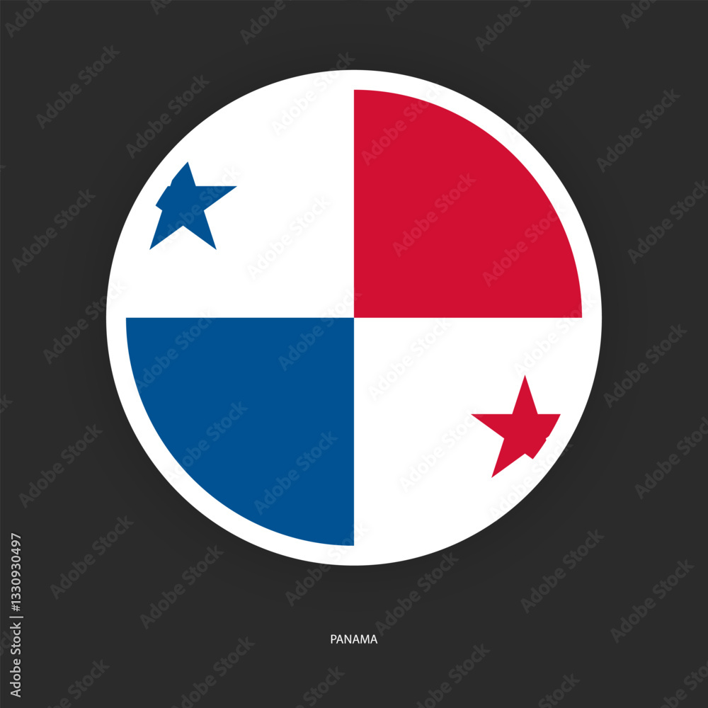 Panama circle flag icon with shadow on dark background. Panama button icon with white border isolated dark grey background Panama circle flag icon with shadow on dark background. Panama button icon with white border isolated dark grey background