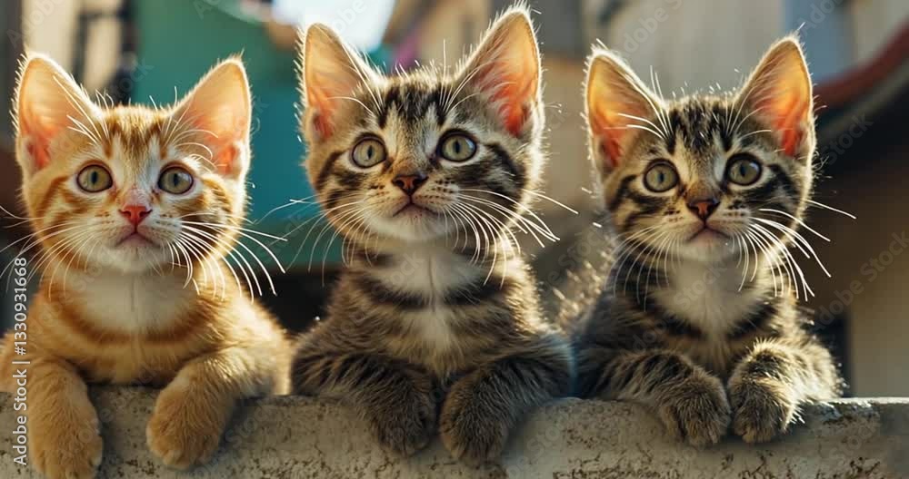 Three Adorable Kittens on a Wall Three Adorable Kittens on a Wall