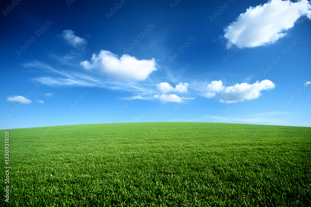 Serene landscape photo of a gently rolling green field under a vibrant blue sky with fluffy white clouds. Perfect for illustrating themes of nature, peace, tranquility, and environmental conservation. Serene landscape photo of a gently rolling green field under a vibrant blue sky with fluffy white clouds. Perfect for illustrating themes of nature, peace, tranquility, and environmental conservation.