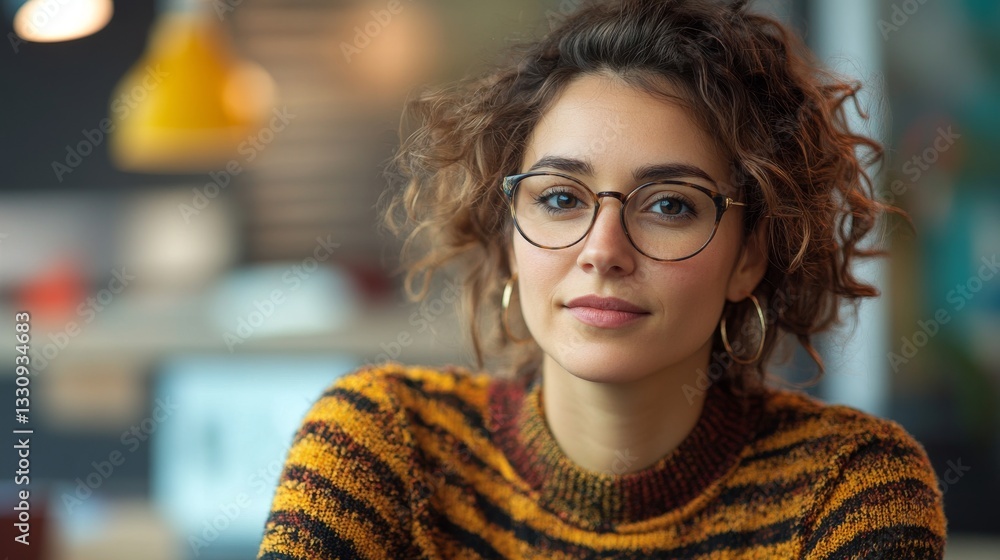 Portrait of a Confident Young Woman with Curly Hair Wearing Glasses Portrait of a Confident Young Woman with Curly Hair Wearing Glasses