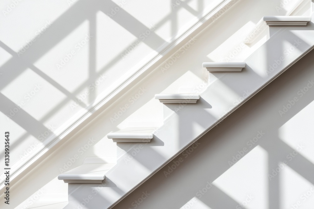 Fototapeta premium Minimalist Architectural Ascent Sleek White Staircase with Floating Glass Steps - Innovative Design Inspiring Spatial Clarity and Modern Workplace Transformation