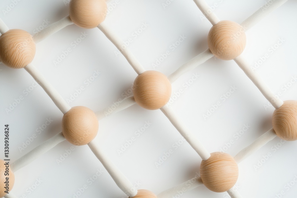 Obraz premium Minimalist Network Connectivity Organic Wooden Spheres in Adaptive Grid Design - Innovative Tech Visualization for Digital Transformation and AI Infrastructure
