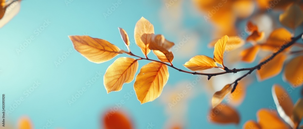 Serene Autumn Tranquility Golden Leaves Illuminating Minimalist Nature with Soft Pastel Blue Sky - Seasonal Wellness and Mindful Aesthetic Design Serene Autumn Tranquility Golden Leaves Illuminating Minimalist Nature with Soft Pastel Blue Sky - Seasonal Wellness and Mindful Aesthetic Design