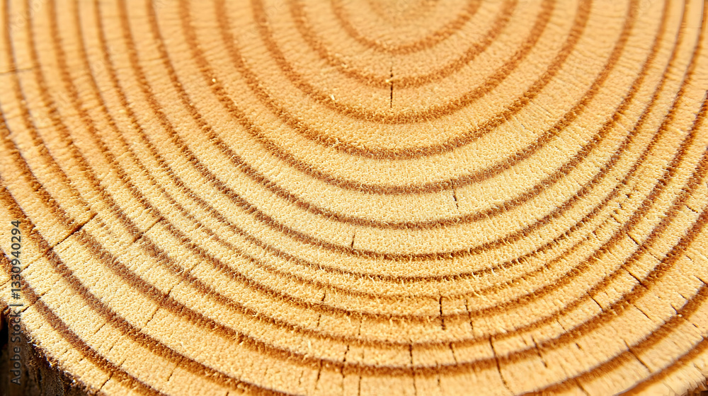 Fototapeta premium Close-up detailed image of concentric tree rings on a cross-section of wood, showcasing the natural texture and growth patterns.