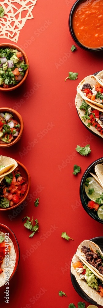 Fototapeta premium Vibrant Cinco de Mayo Culinary Experience Artisan Street Tacos and Festive Mexican Gourmet Styling for Modern Foodie Culture - Authentic Flavor Storytelling in Bright Social Media Design