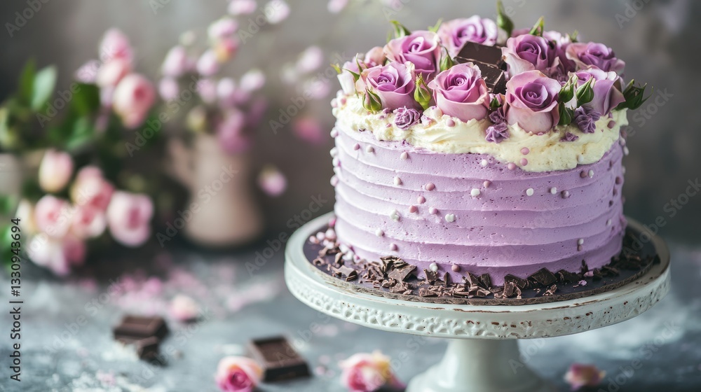 Fototapeta premium Lavender Rose Cake: A Delicate Delight