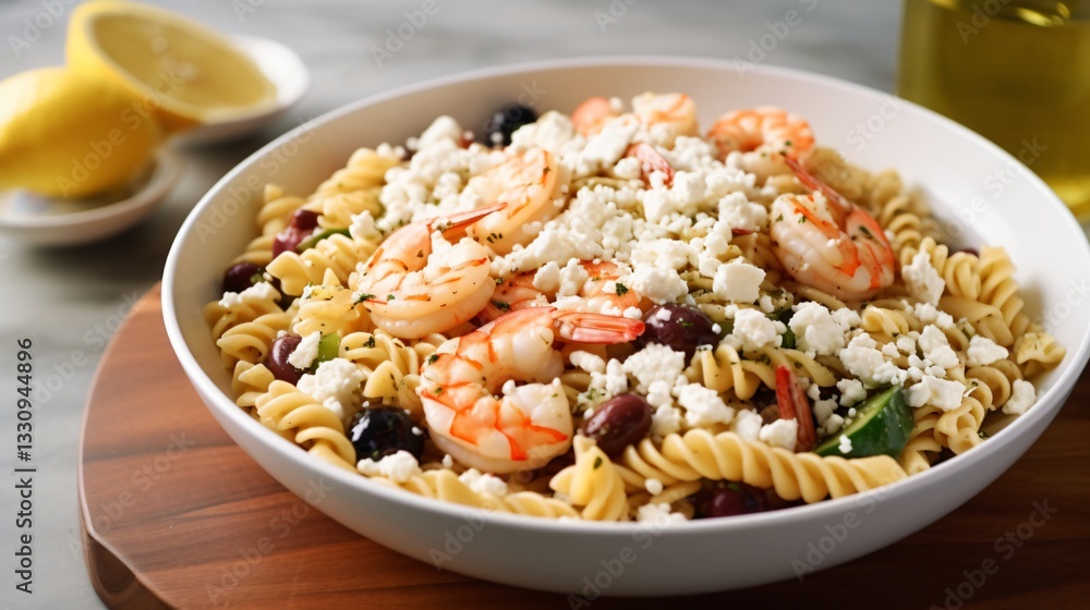 Delicious Greek Shrimp Pasta Salad with Feta Cheese and Olives Delicious Greek Shrimp Pasta Salad with Feta Cheese and Olives