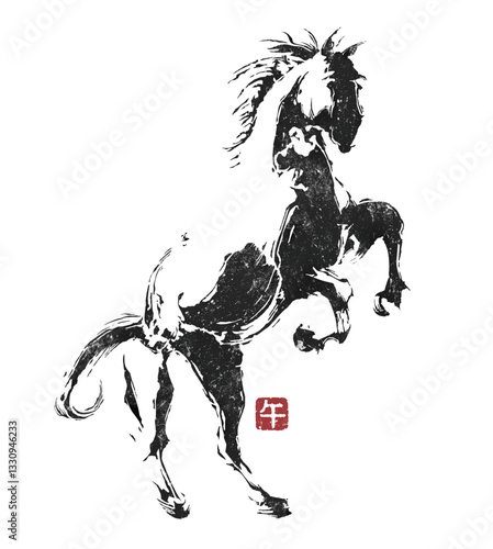 【2026年 年賀状】躍動感溢れる馬の墨絵イラスト
