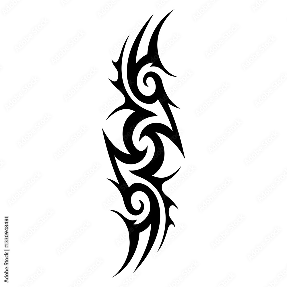 Obraz premium Black and Bold Vector Tribal Tattoo Design with swirling patterns and sharp edges Isolated on a transparent background