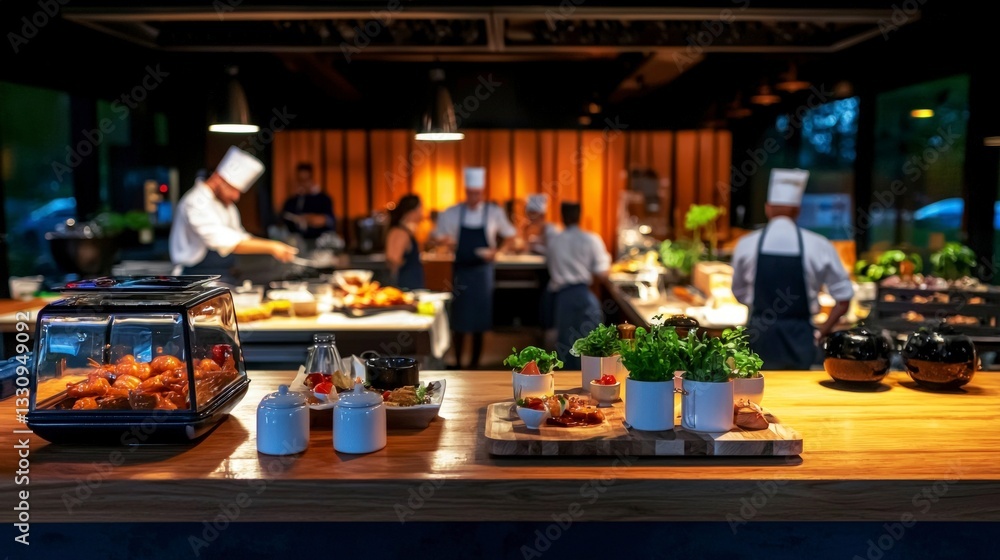 Restaurant Ambiance Chefs Food Blurred Background Restaurant Ambiance Chefs Food Blurred Background