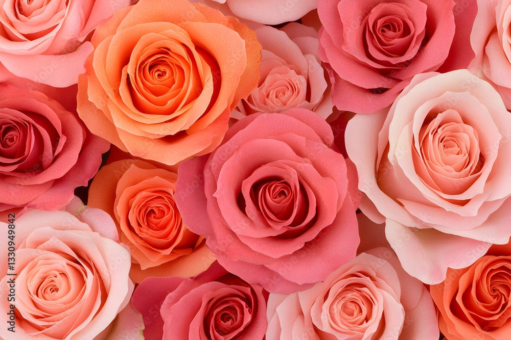 A vibrant collection of various pink and orange roses, closely arranged to create a stunning floral background. Perfect for designs, cards, or romantic themes. A vibrant collection of various pink and orange roses, closely arranged to create a stunning floral background. Perfect for designs, cards, or romantic themes.