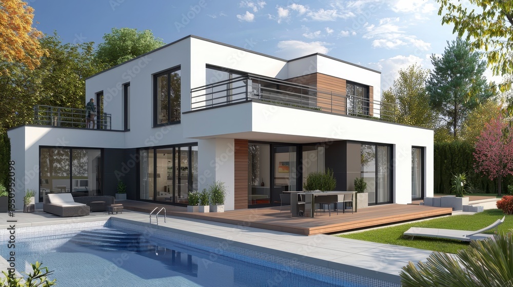 Fototapeta premium Modern Architectural Design of Contemporary House with Pool