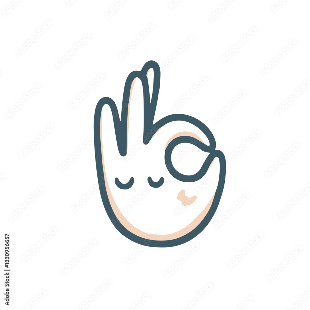 Cute cartoon hand gesture showing an OK sign with a friendly expression in a playful design Cute cartoon hand gesture showing an OK sign with a friendly expression in a playful design