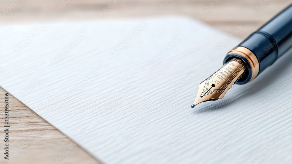 close up of fountain pen nib poised above textured paper, ready to write close up of fountain pen nib poised above textured paper, ready to write