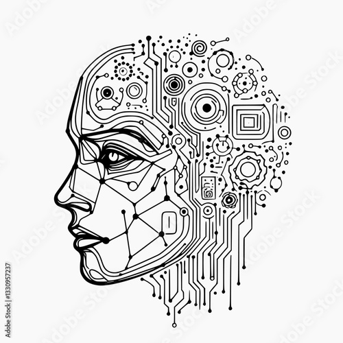Minimalist AI face artwork with smooth continuous lines, conveying futuristic technology ideas.